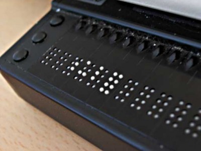 The device will use a refreshable Braille display like this to provide information