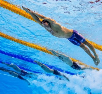 A shot of Michael Phelps taken by Getty Images Adam Pretty via the robotic PoolCam