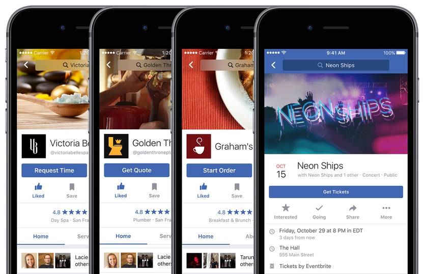 Facebook Adds Food Delivery and Ticket Ordering to Pages