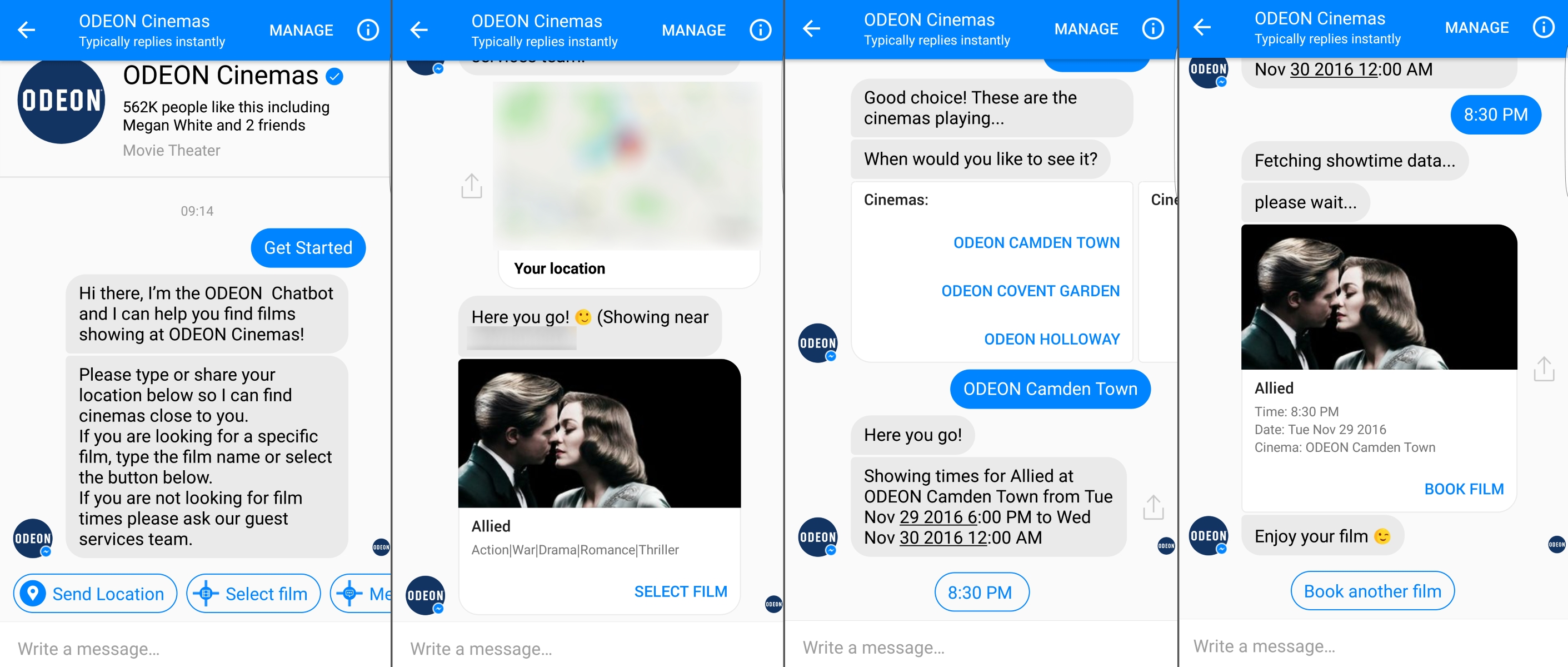 Odeon Chatbot Screenshots