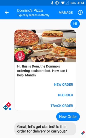 Dominos Pizza Facebook Messenger