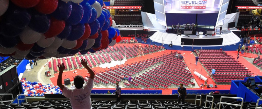 Staff at the Quicken Loans Arena in Cleveland, Ohio prepare for the 2016 Republican National Convention