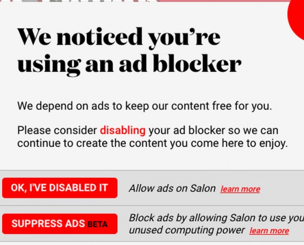 Salon offers ad blockers a choice: view ads or be used to mine cryptocurrency
